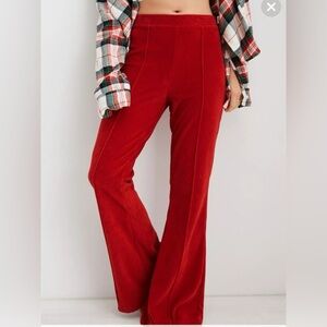 AERIE | Groove-On Rib Velour Red Orange Flare Pant